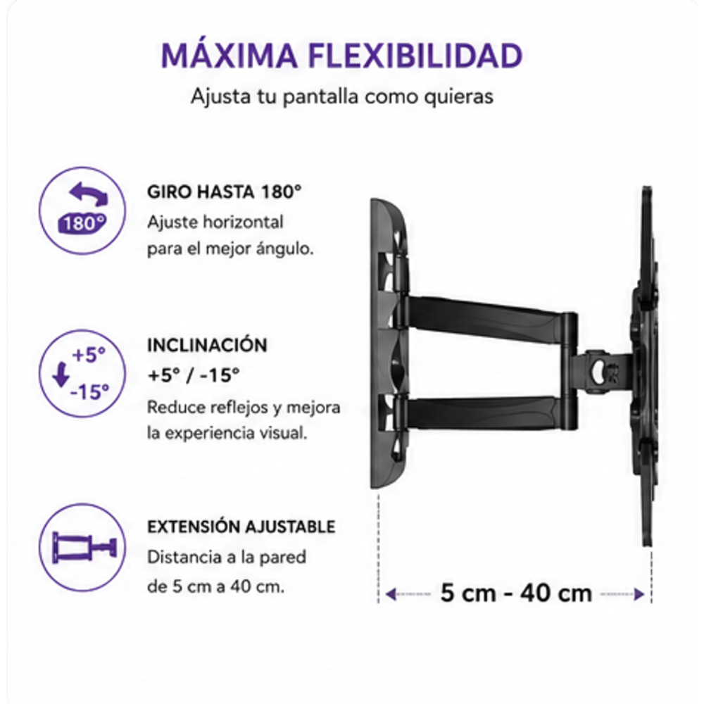 Soporte P4 de Pared para TV Articulado de 32 a 60 Pulgadas Negro