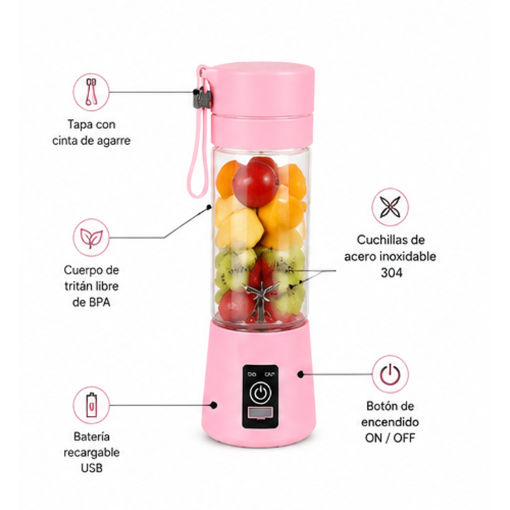 Mini Licuadora Portátil Vaso Batidor Recargable USB