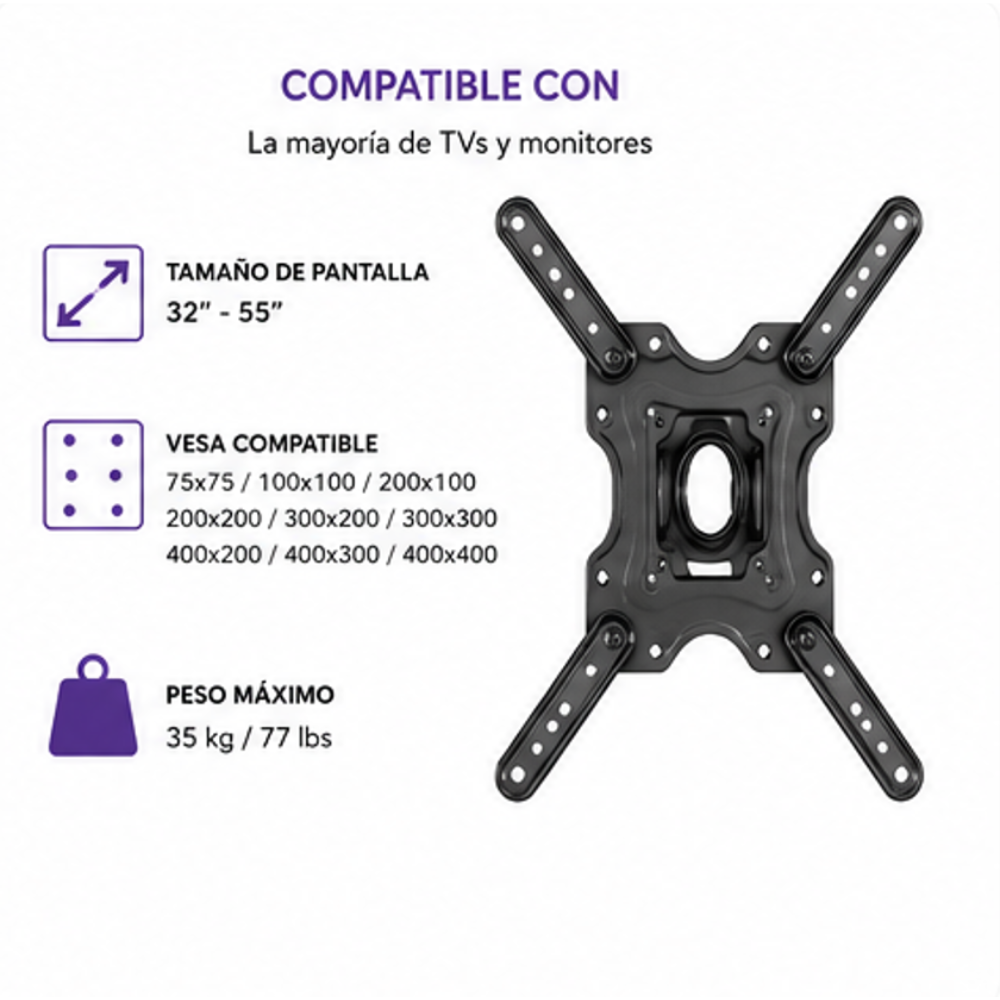 Soporte P4 de Pared para TV Articulado de 32 a 60 Pulgadas Negro