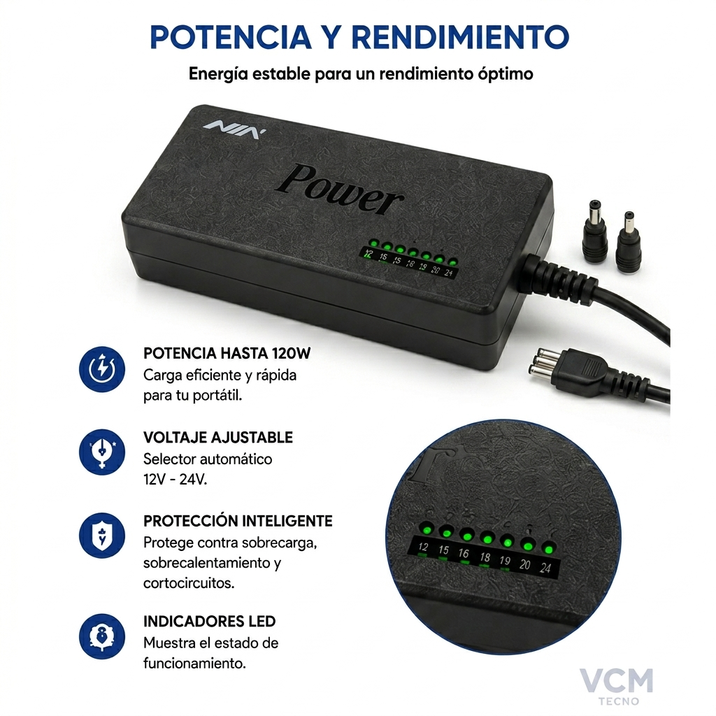 Cargador Universal para Laptop NIA MY-120W de 120W con 9 Conectores