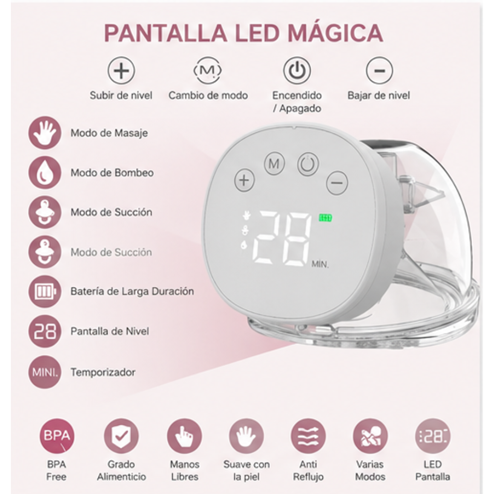 Extractor de Leche Materna Eléctrico Portable Manos Libres Recargable