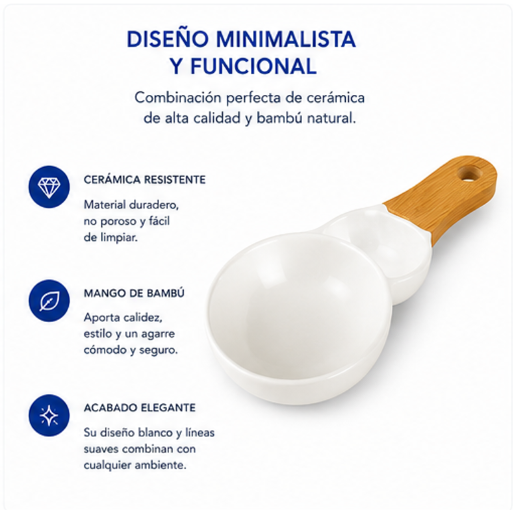 Set de Pocillos con Mango de Bambú y Diseño Minimalista