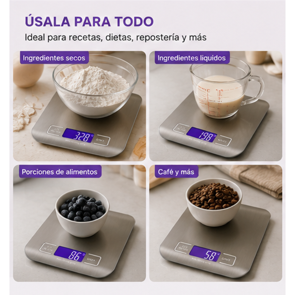 Báscula Gramera Digital de Cocina en Acero Inoxidable (Capacidad 5 Kg)