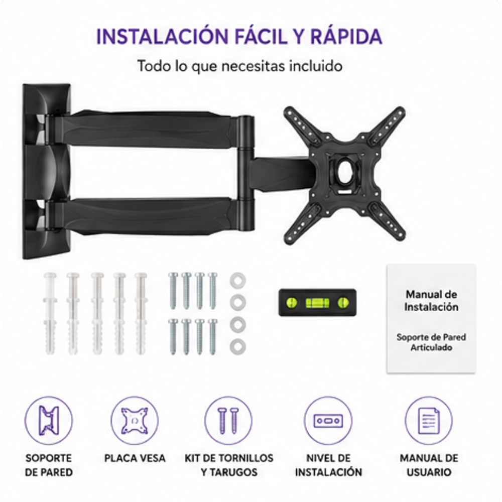 Soporte P4 de Pared para TV Articulado de 32 a 60 Pulgadas Negro