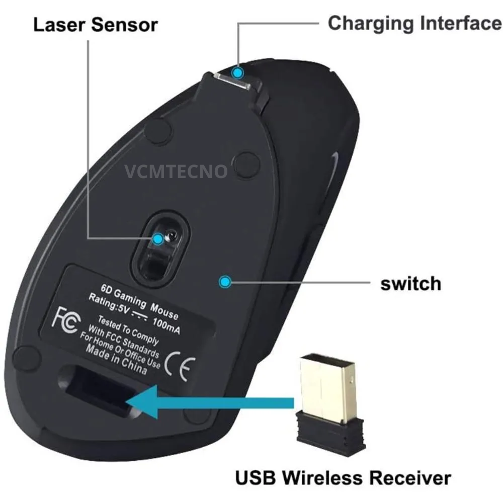 Mouse Ergonómico Vertical Inalámbrico 2.4G Recargable USB