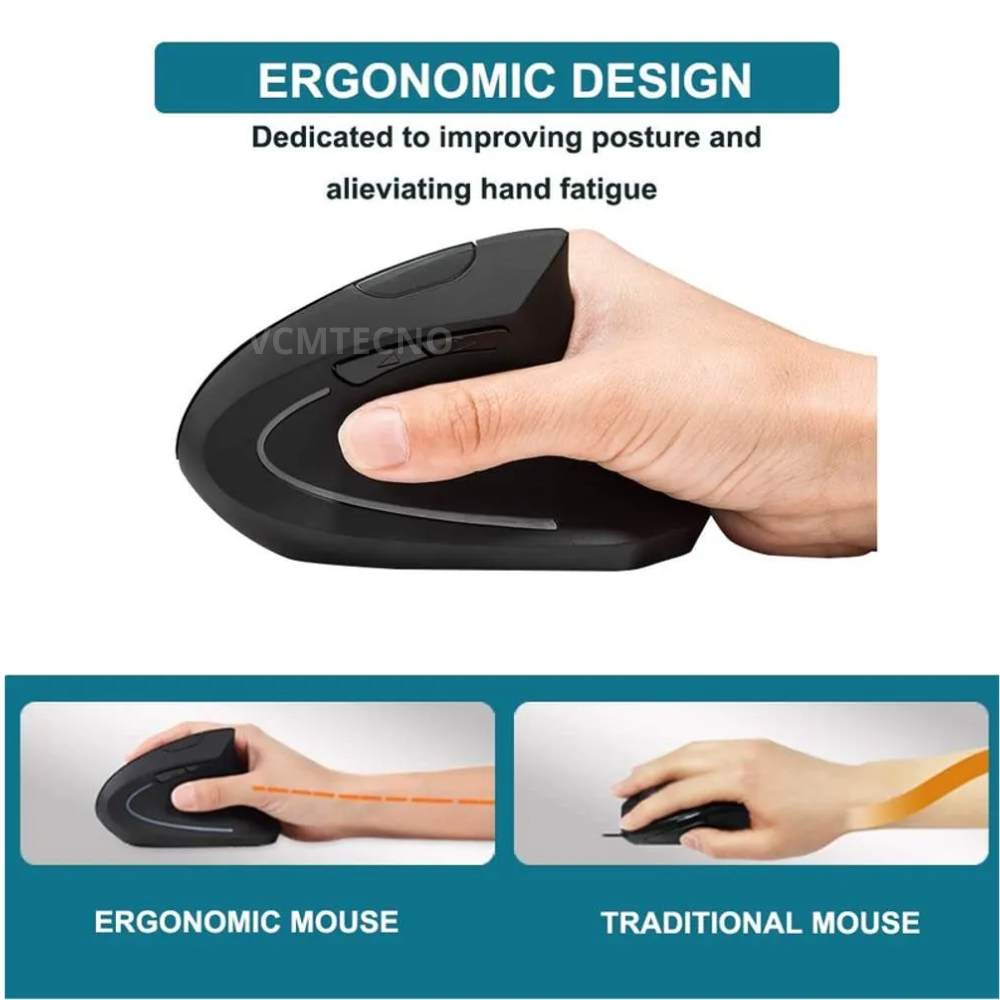 Mouse Ergonómico Vertical Inalámbrico 2.4G Recargable USB
