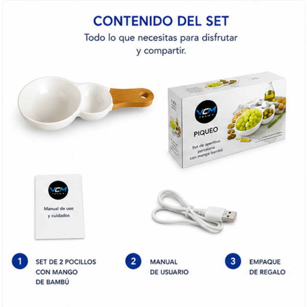 Set de Pocillos con Mango de Bambú y Diseño Minimalista