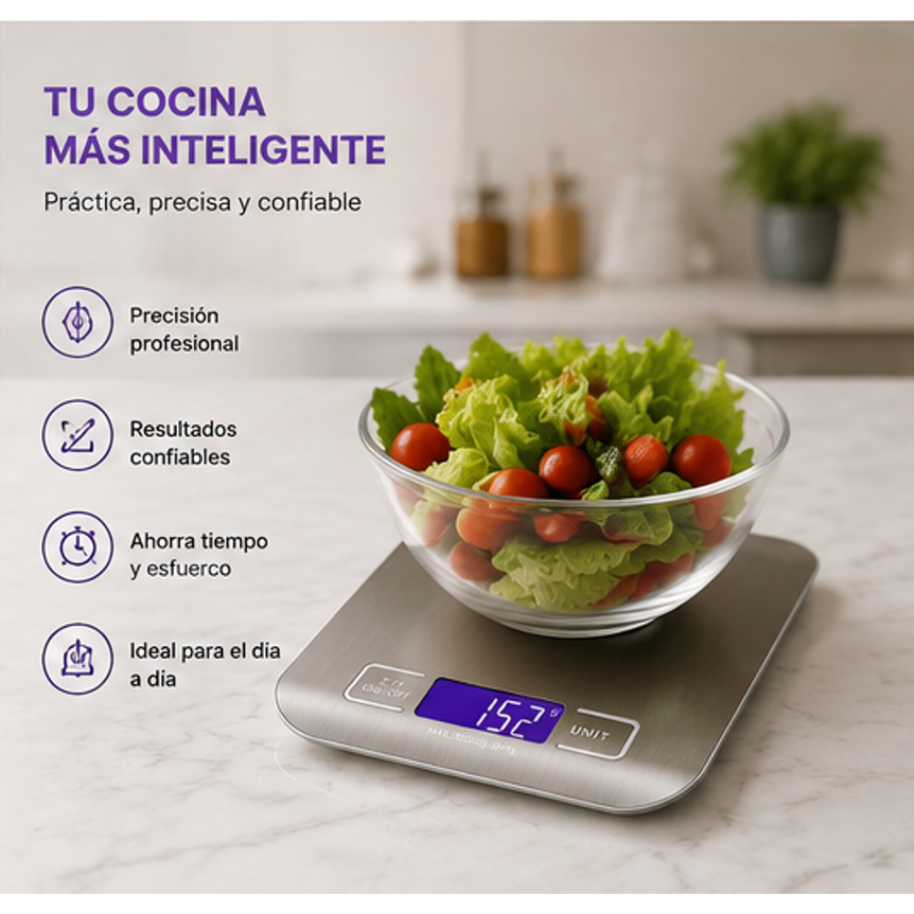 Báscula Gramera Digital de Cocina en Acero Inoxidable (Capacidad 5 Kg)