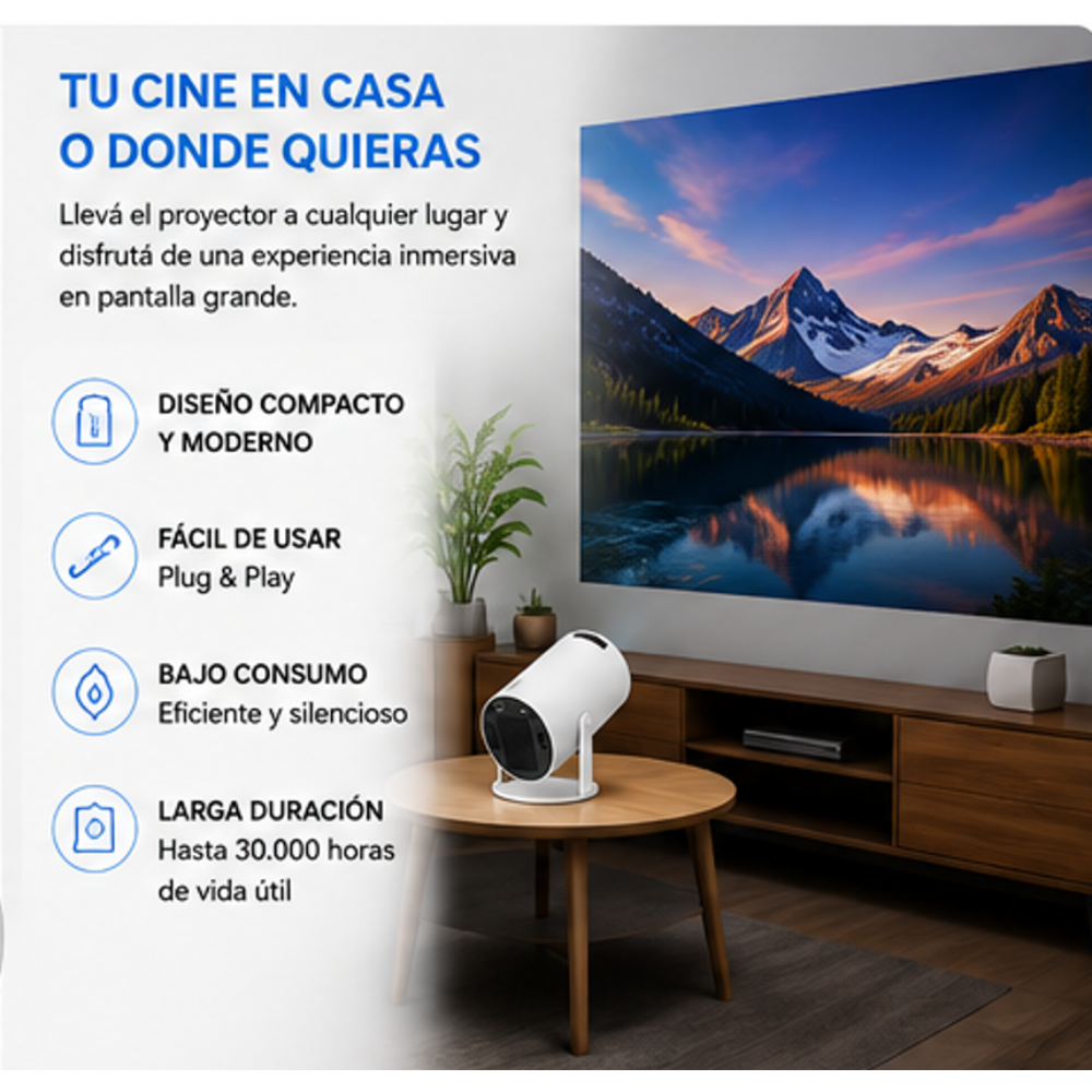 Proyector Inteligente Android TV 11 WiFi Bluetooth 200 ANSI (Modelo HY300)