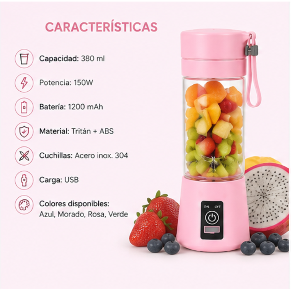 Mini Licuadora Portátil Vaso Batidor Recargable USB