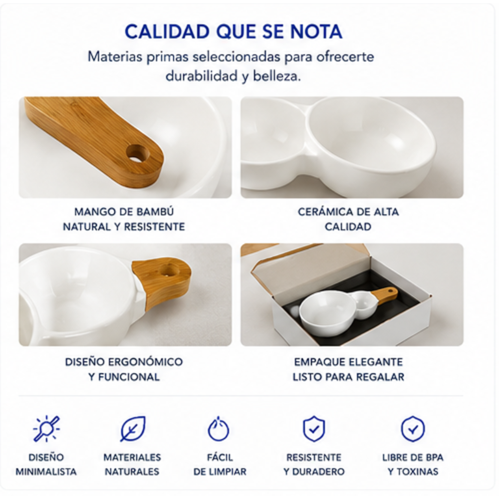 Set de Pocillos con Mango de Bambú y Diseño Minimalista