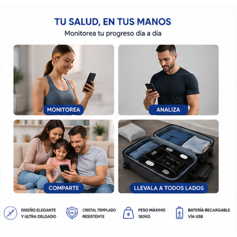 Báscula Digital de Peso Corporal con Pantalla LCD de Alta Precisión