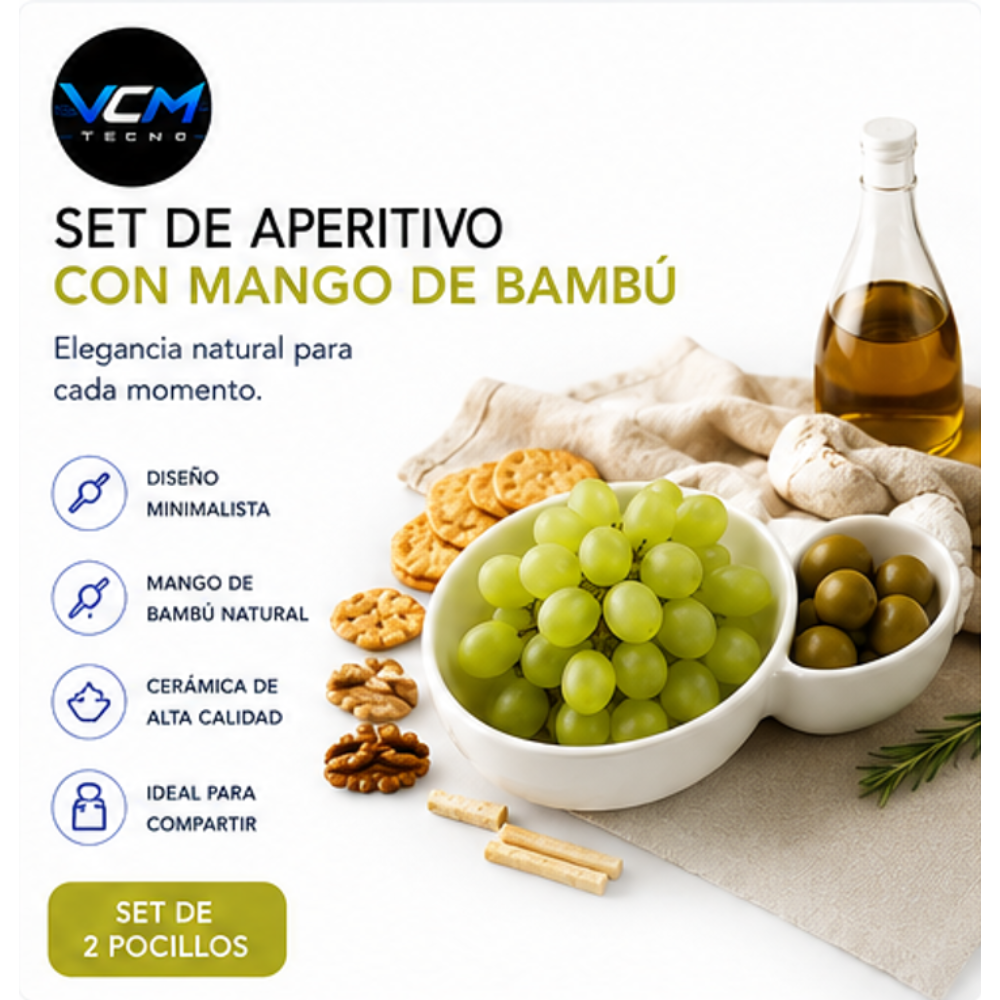 Set de Pocillos con Mango de Bambú y Diseño Minimalista