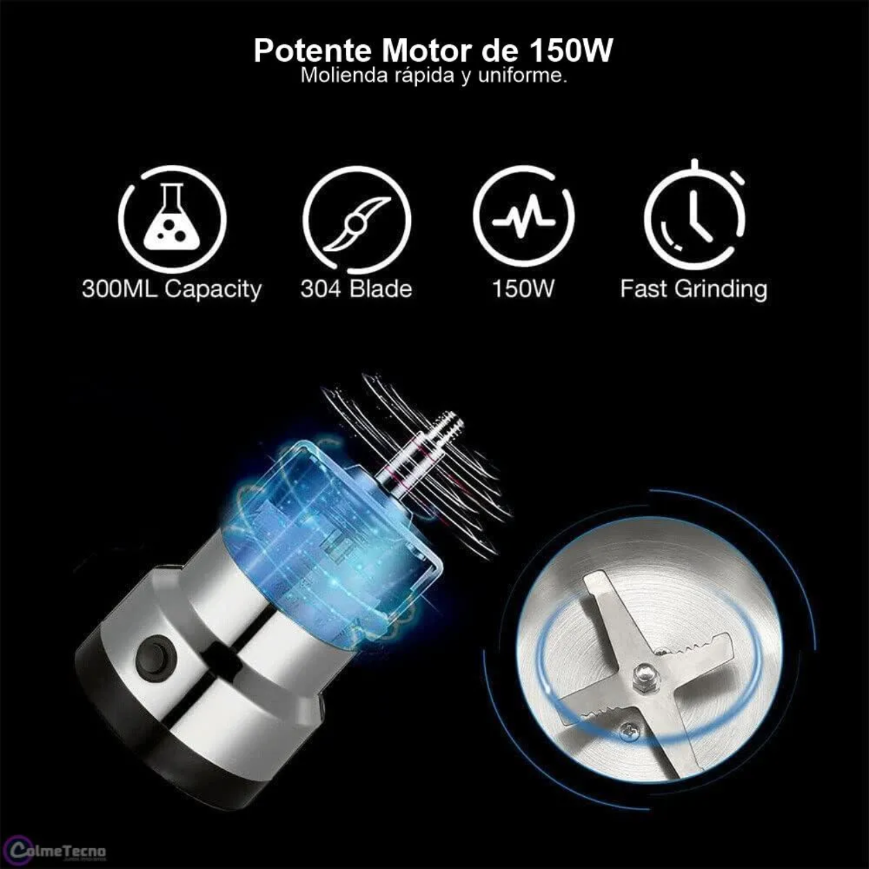 Molino Moledor de Café Eléctrico y Especias en Acero Inoxidable